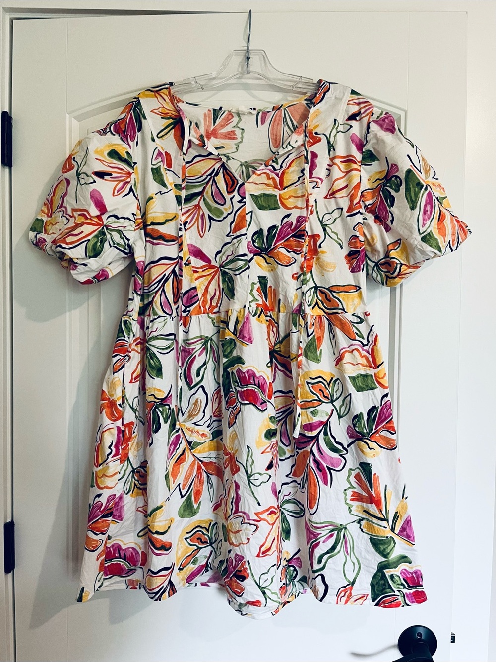 easel White Floral Dress with Multicolor Print